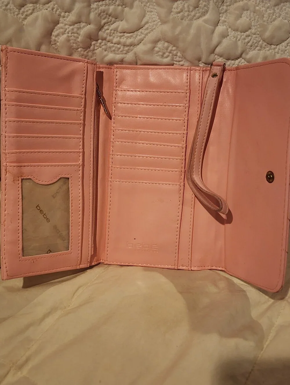 Bebe Trifold Wallet Pink Wristlet